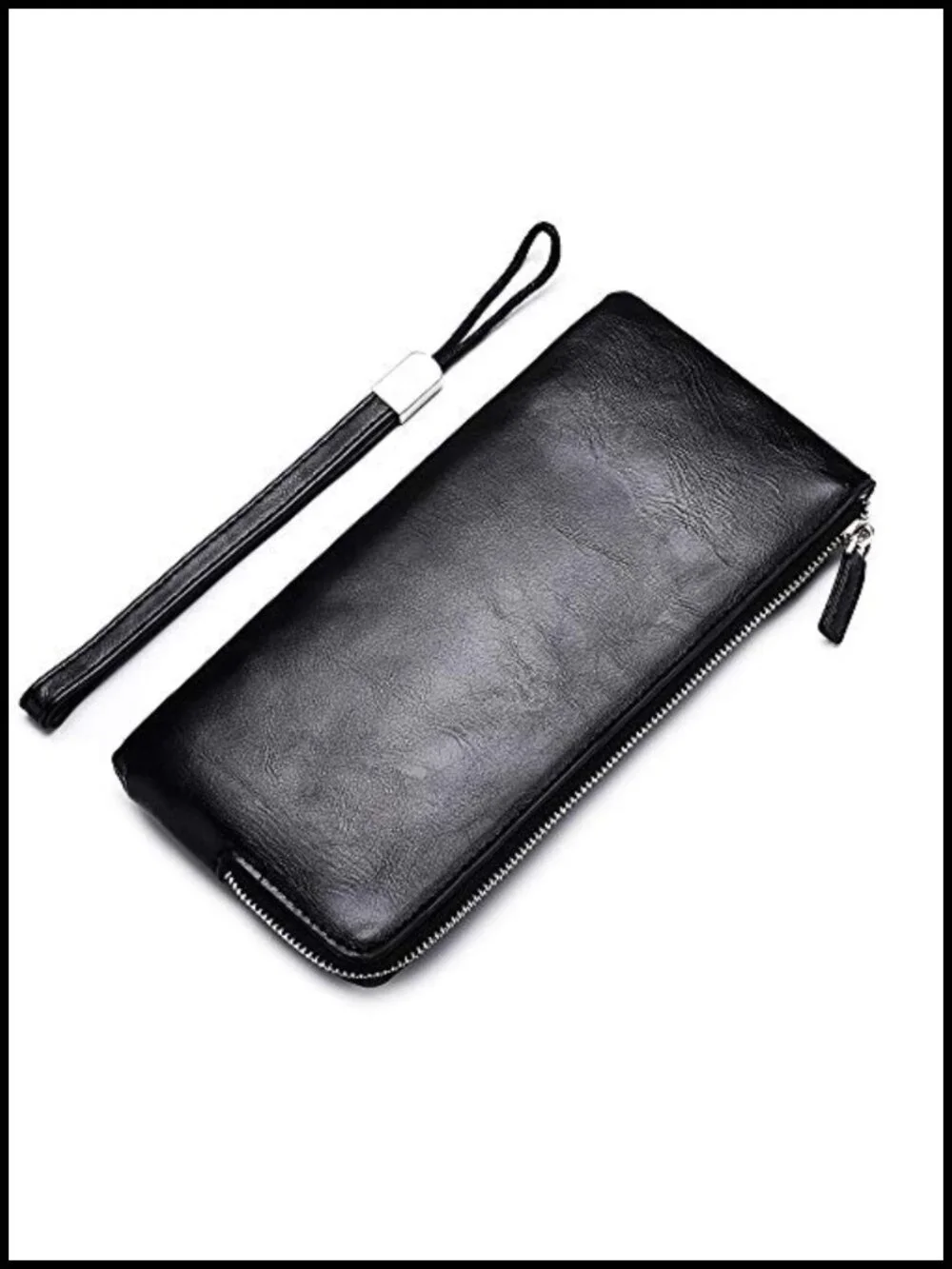 Minimalist Long Bifold Wallet with Zipper Closure 8.7x4.1x0.4 Faux Leather